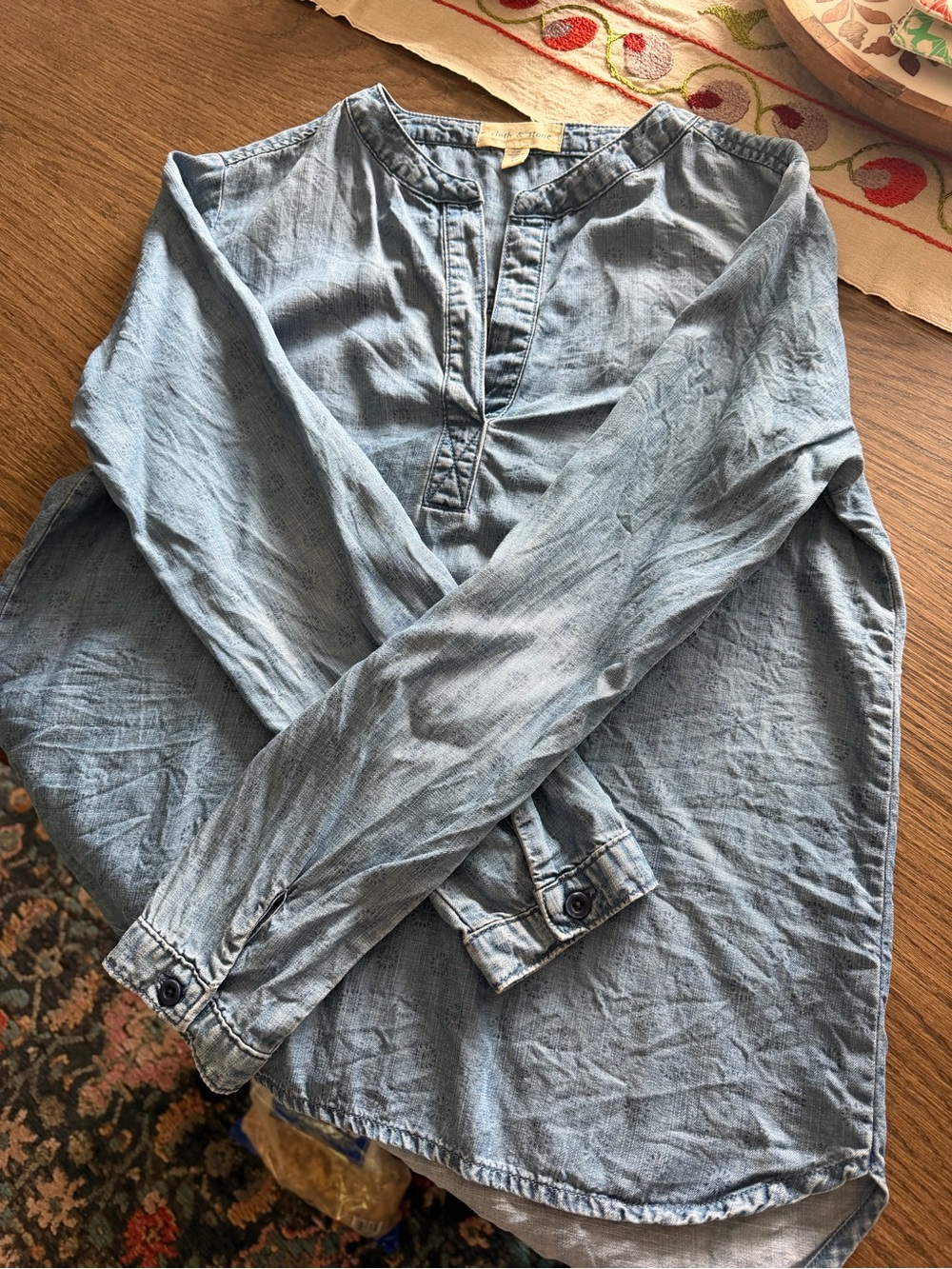 cloth & stone Chambray Collarless Button-Down